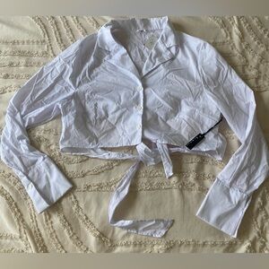 ( 3rd + Malt) long sleeve cropped blazer backless white womens